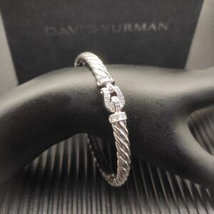 David Yurman Sterling Silver Cable Bracelet with Pave Diamond Clasp